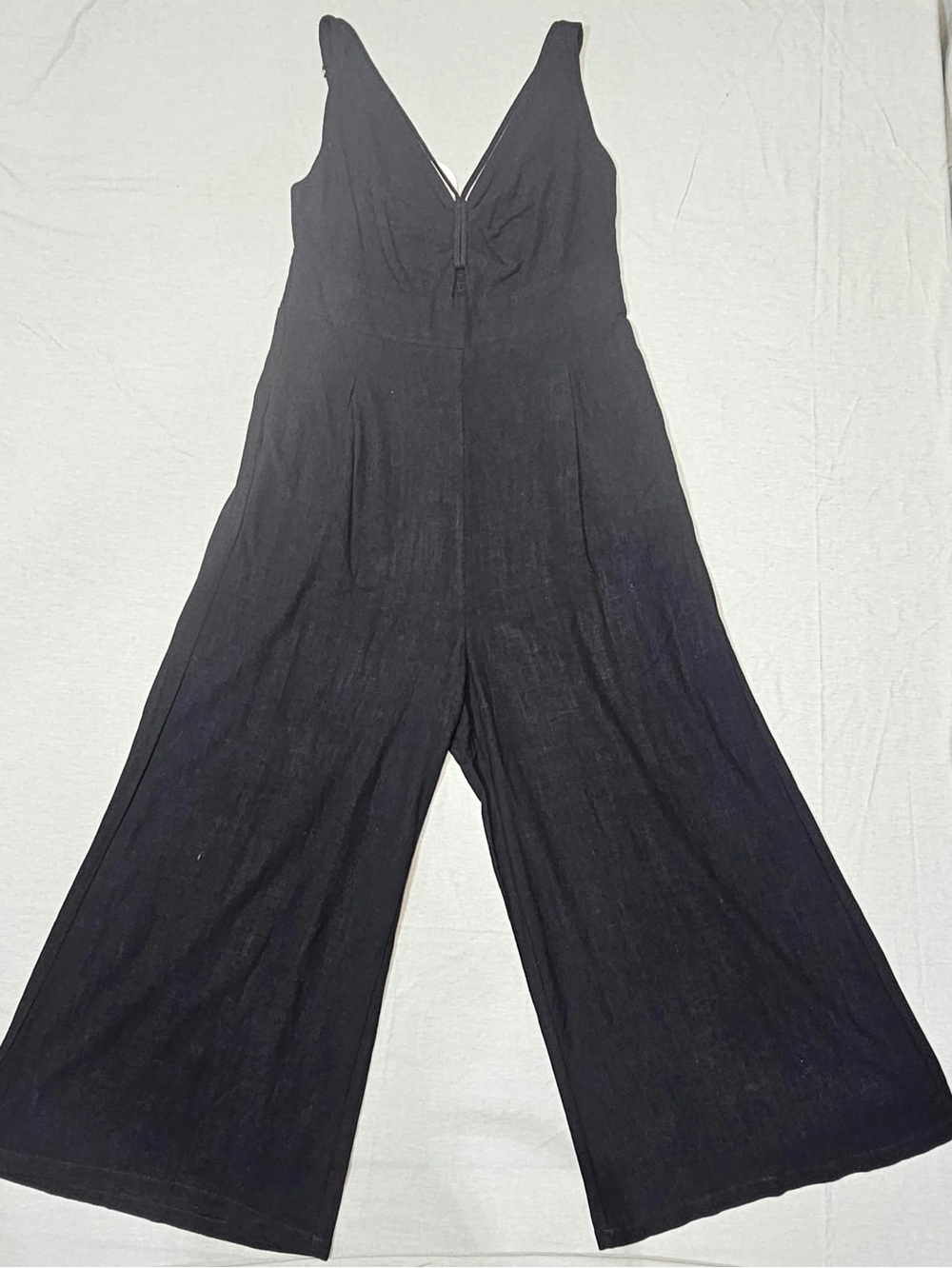 #441 ANRABESS Black Wide-Leg Jumpsuit Size L – V-Neck Smocked Back